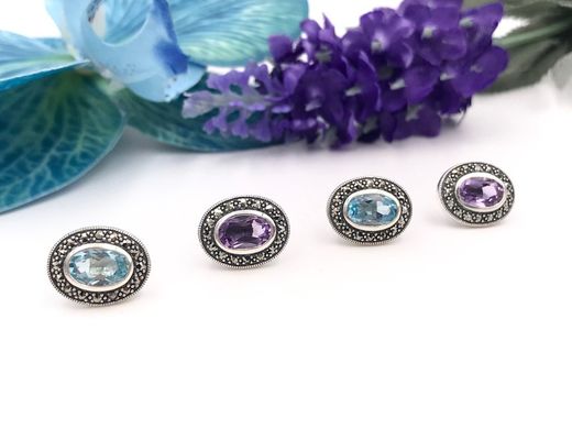 Boucles d'oreilles bleues en argent sterling