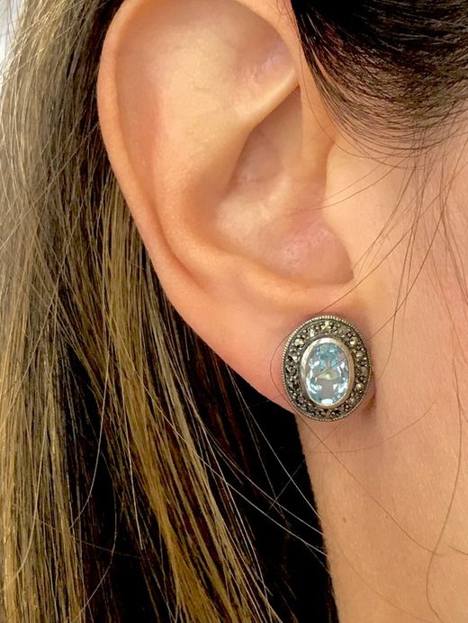 Boucles d'oreilles bleues en argent sterling