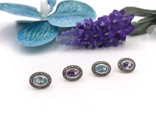 Boucles d'oreilles bleues en argent sterling