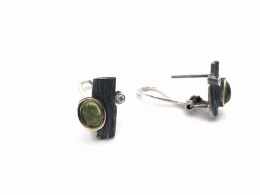 Olivin-Ohrringe aus Sterlingsilber mit Brillant