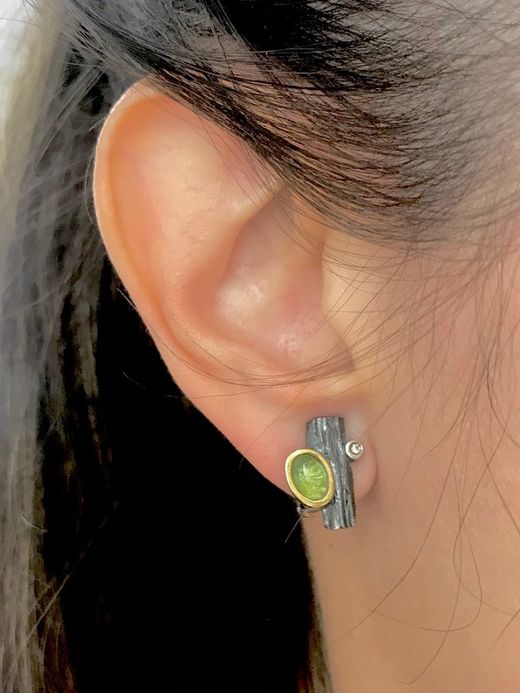 Olivin-Ohrringe aus Sterlingsilber mit Brillant