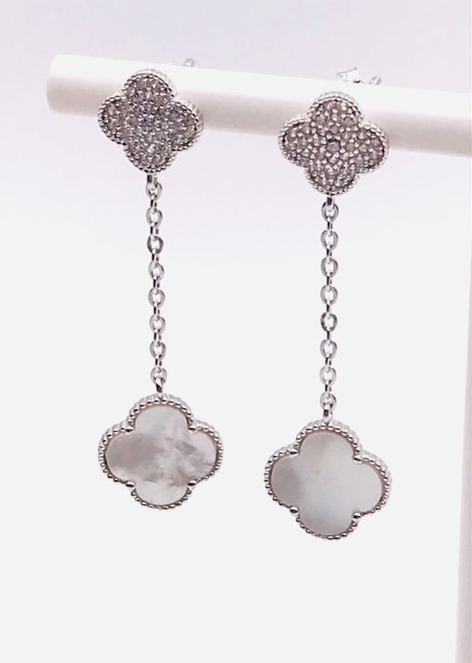 Lange Ohrringe Alhambra aus Weißsilber