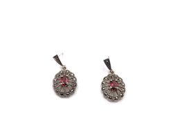 Pendientes largos Elegant de plata de ley Circle Red