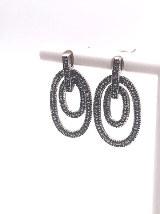 Pendientes largos Elegant de plata de ley Double Hoops