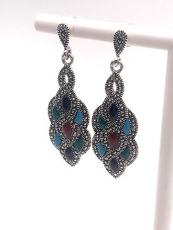 Pendientes largos Elegant de plata de ley Multi