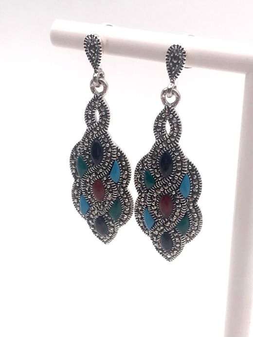 Pendientes largos Elegant de plata de ley Multi