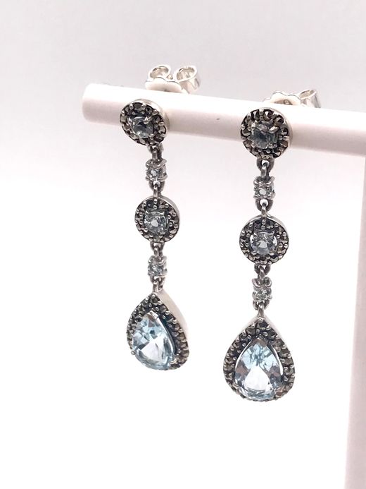 Pendientes largos Elegant de plata de ley Prais Topaz