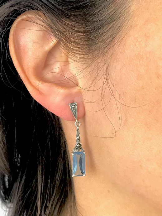 Pendientes largos Elegant en plata de ley Square Cel
