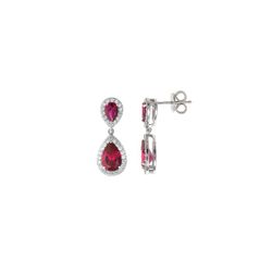 Pendientes largos en plata de ley Double Tear Red