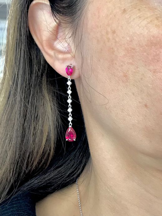 Pendientes largos en plata de ley Tear Red
