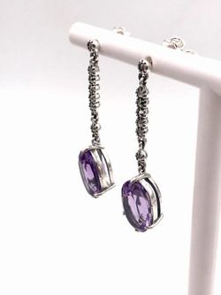 Boucles d'oreilles longues en argent massif et améthyste naturelle