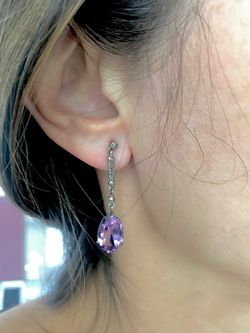 Boucles d'oreilles longues en argent massif et améthyste naturelle