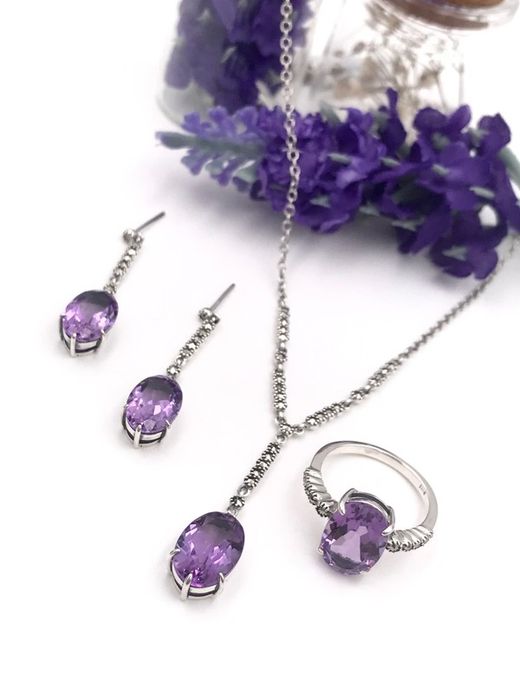 Boucles d'oreilles longues en argent massif et améthyste naturelle