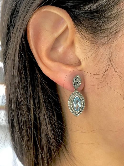 Lange ovale Ohrringe aus Sterlingsilber und Topas