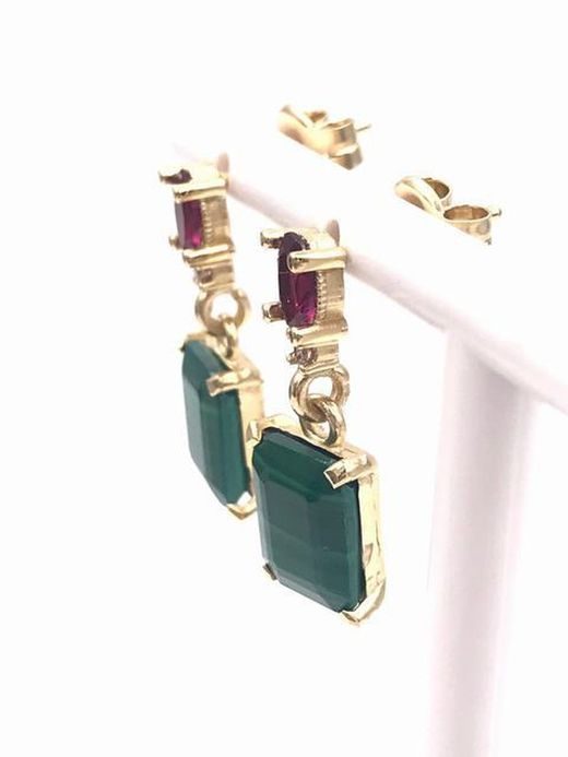 Boucles d'oreilles longues en malachite de Malaisie