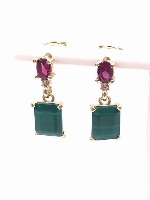 Boucles d'oreilles longues en malachite de Malaisie
