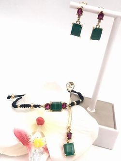 Boucles d'oreilles longues en malachite de Malaisie