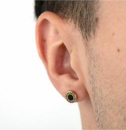 Lotus-Ohrringe aus vergoldetem Stahl mit schwarzem Zentrum