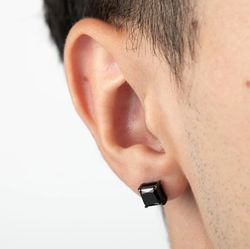 Lotus-Ohrringe aus Stahl und schwarzem Zirkonia