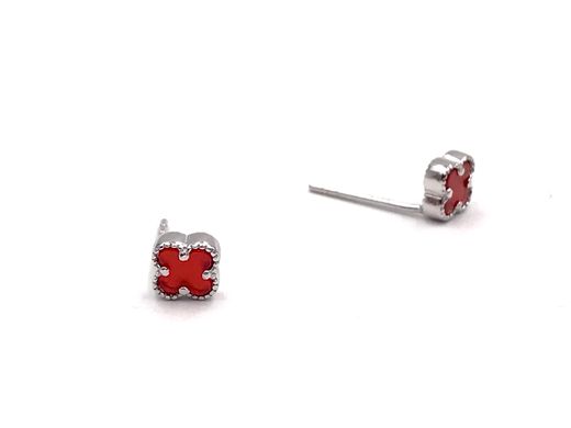 Mini-Ohrringe „Alhambra“ in Rot aus Silber