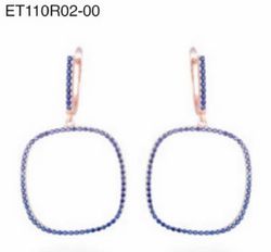 Pendientes largos de plata chapados en oro rosa y circonitas azules