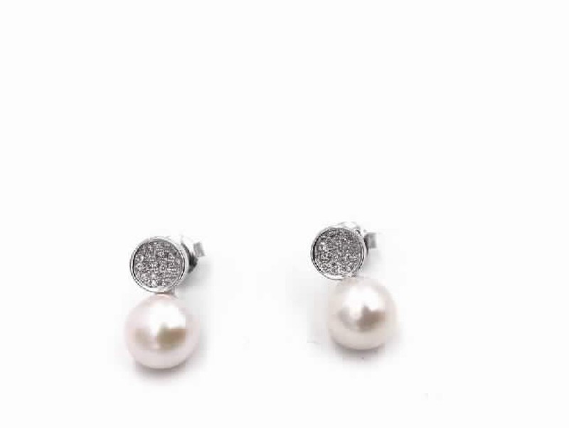 Pendientes de mujer en plata rodiada con perla y circonitas — Miralles  Arévalo Joyeros