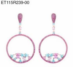 Pendientes largos de plata chapados en oro rosa y circonitas de colores