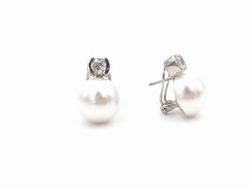Pendientes tu y yo en plata  rodiada con circonita y perla
