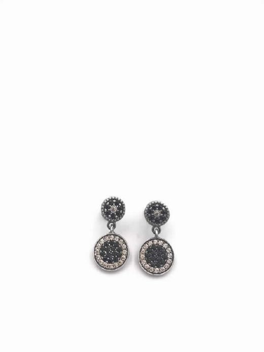 Pendientes largos de mujer en plata envejecida con  circonitas