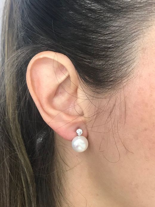 Damenohrringe aus rhodiniertem Silber mit Zirkonia und Perle