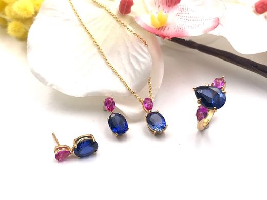 Brincos de prata esterlina rosa e azul