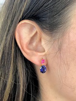 Brincos de prata esterlina rosa e azul