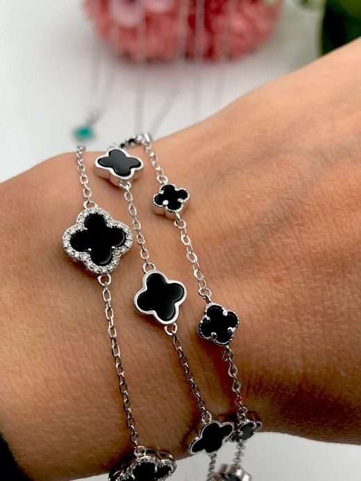 Alhambra Armband XS Schwarz Silber