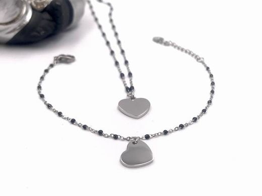 Bracelet personnalisable en acier noir avec cœur