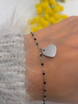 Bracelet personnalisable en acier noir avec cœur