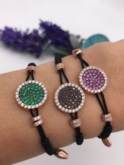 Pulseira em prata banhada a ouro rosé com zircônias brancas e verdes