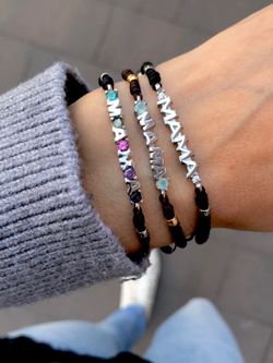 Pulsera de plata rodiada Top Silver Mamá Aqua