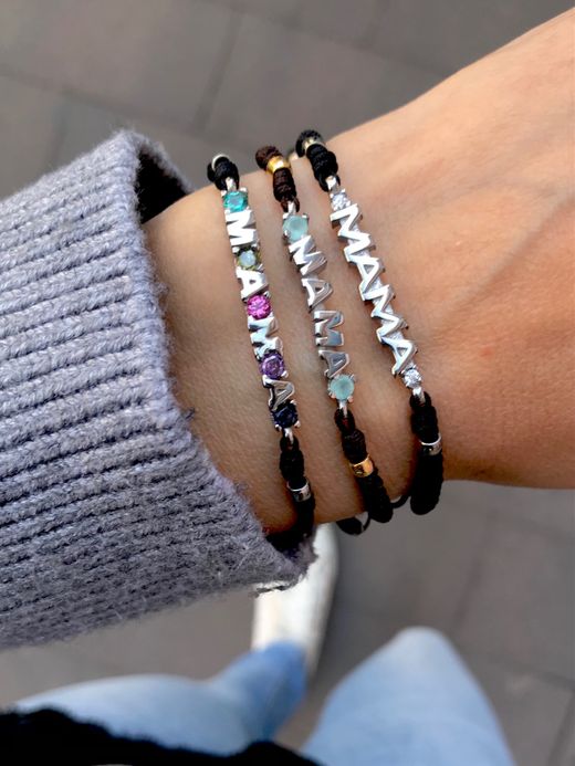 Pulsera de plata rodiada Top Silver Mamá Aqua