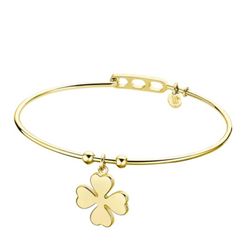 Pulsera dorada rígida Lotus con Trebol