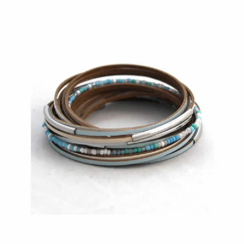 bahía Glosario anillo Pulsera para mujer con dos vueltas, con varias tiras de piel en azul —  Miralles Arévalo Joyeros