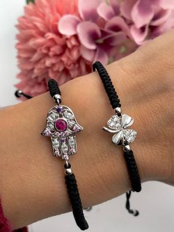 Pulseira Mão de Fátima em Prata Lotus LP1989 com zircônias multicoloridas e nylon