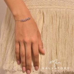 Bracelet MAMA en argent rhodié avec zircons colorés