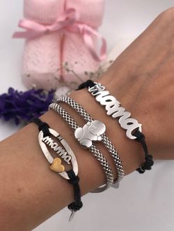 Bracelet double en argent rhodié avec bébé