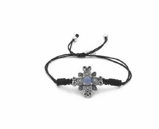Pulsera Top Silver plata envejecida con forma de cruz con piedra natural y nylon