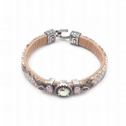 Pulsera plata  envejecida con cuarzos y piel beige