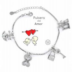 Pulsera plata rodiada con charms del amor