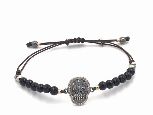Pulsera de plata con calavera mejicana