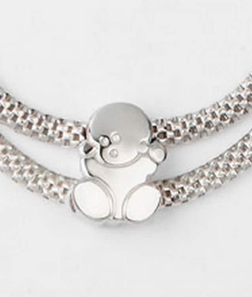 Bracelet double en argent rhodié avec bébé