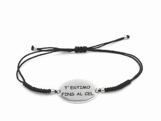 Pulsera plata rodiada nylon con mensaje en catalan