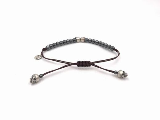 Raive Hämatit-Armband mit Totenköpfen